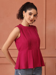 Dark Magenta Peplum Top With Back Bow