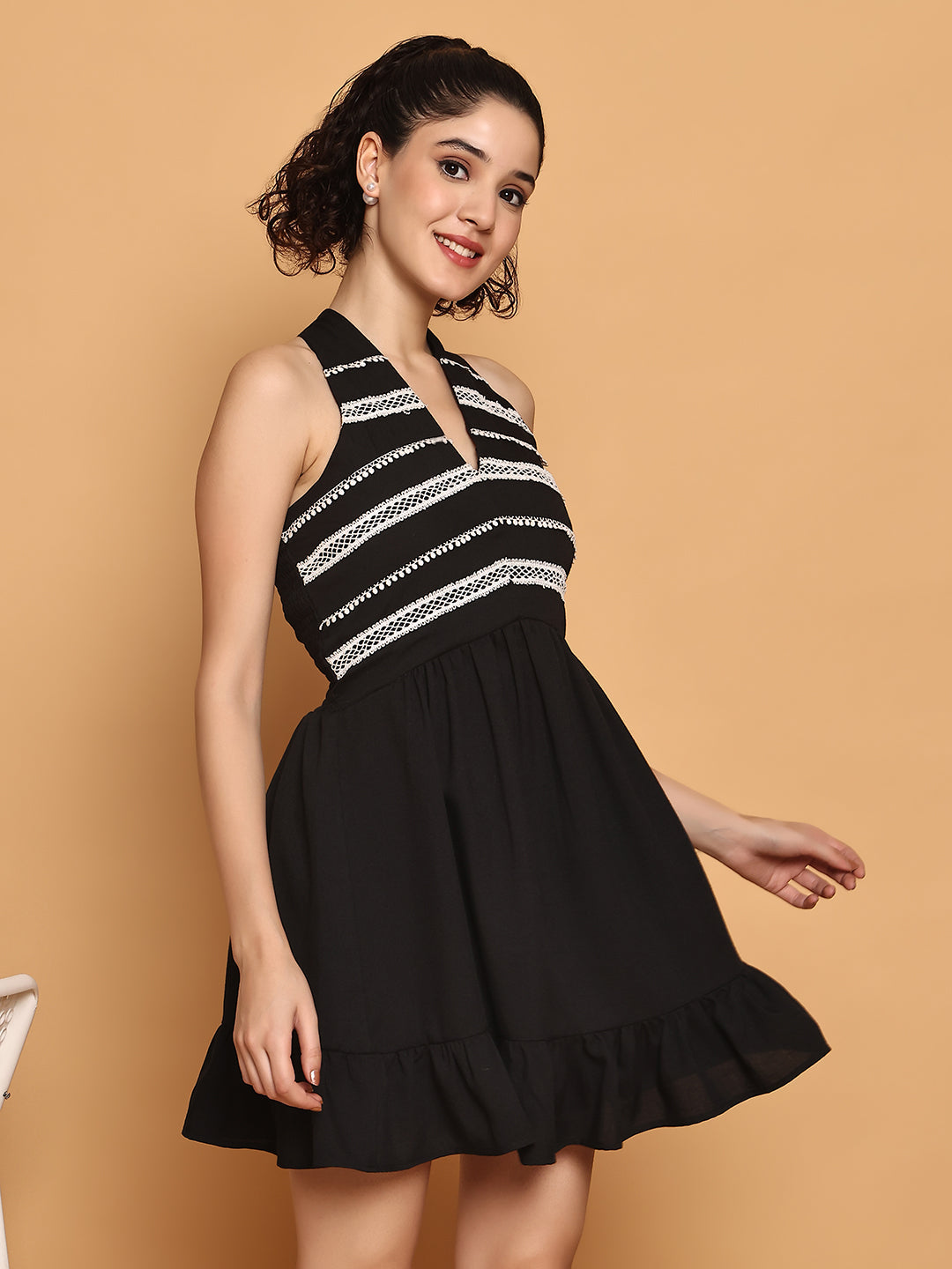 Black Dress With Contrast White Lace