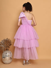 Lilac Tulle Dress With One Sleeves
