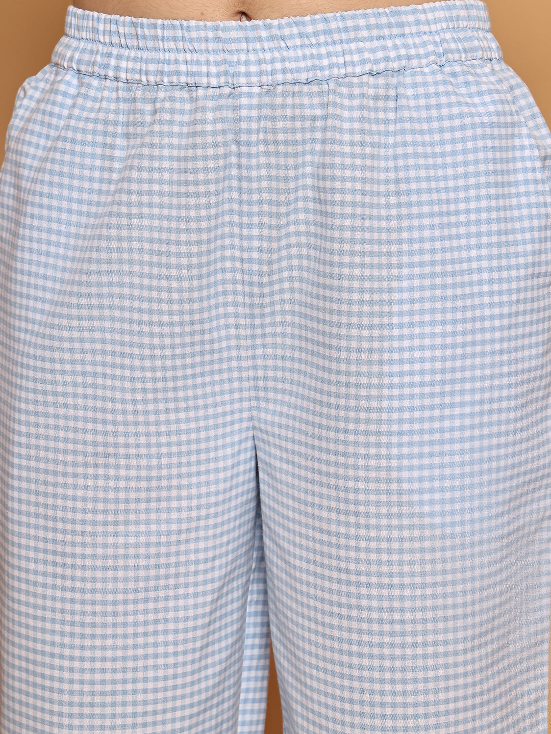 Blue Checkered Peplum Top Nightwear
