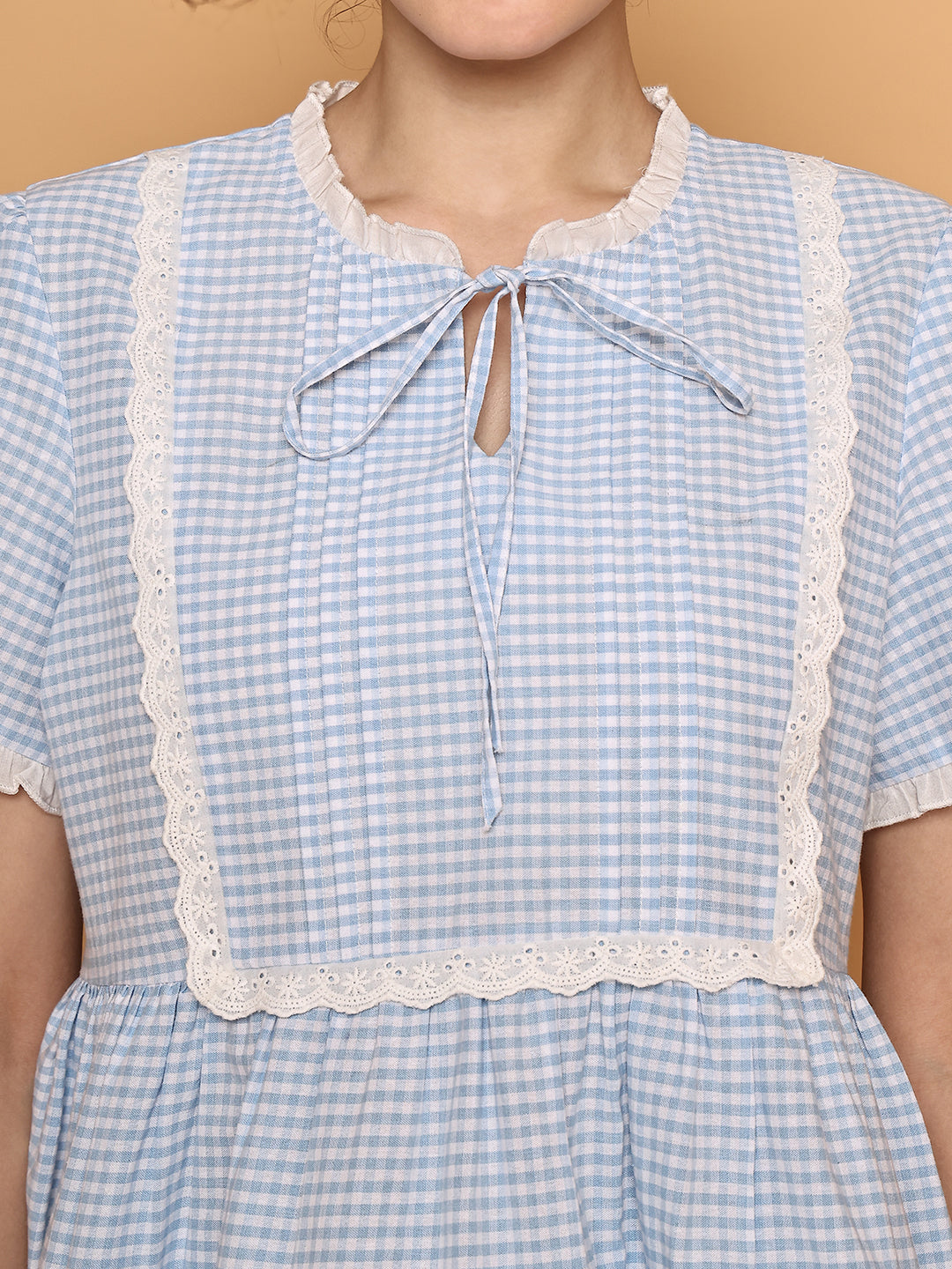 Blue Checkered Peplum Top Nightwear