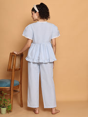 Blue Checkered Peplum Top Nightwear