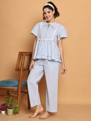 Blue Checkered Peplum Top Nightwear