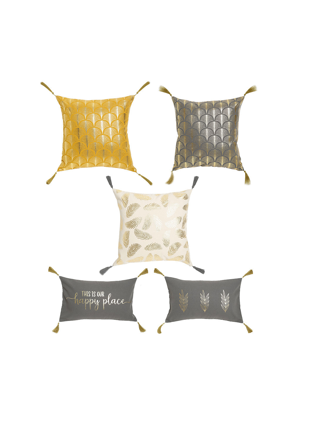 Set of 5 Happy Place Printed Cushion Cover