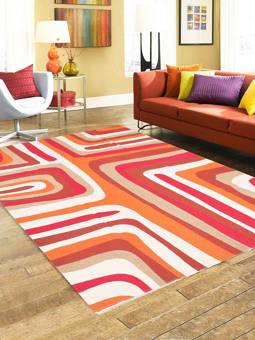 Hurly-Burly Rusty Red 4'x5.5' Printed Cotton Carpet
