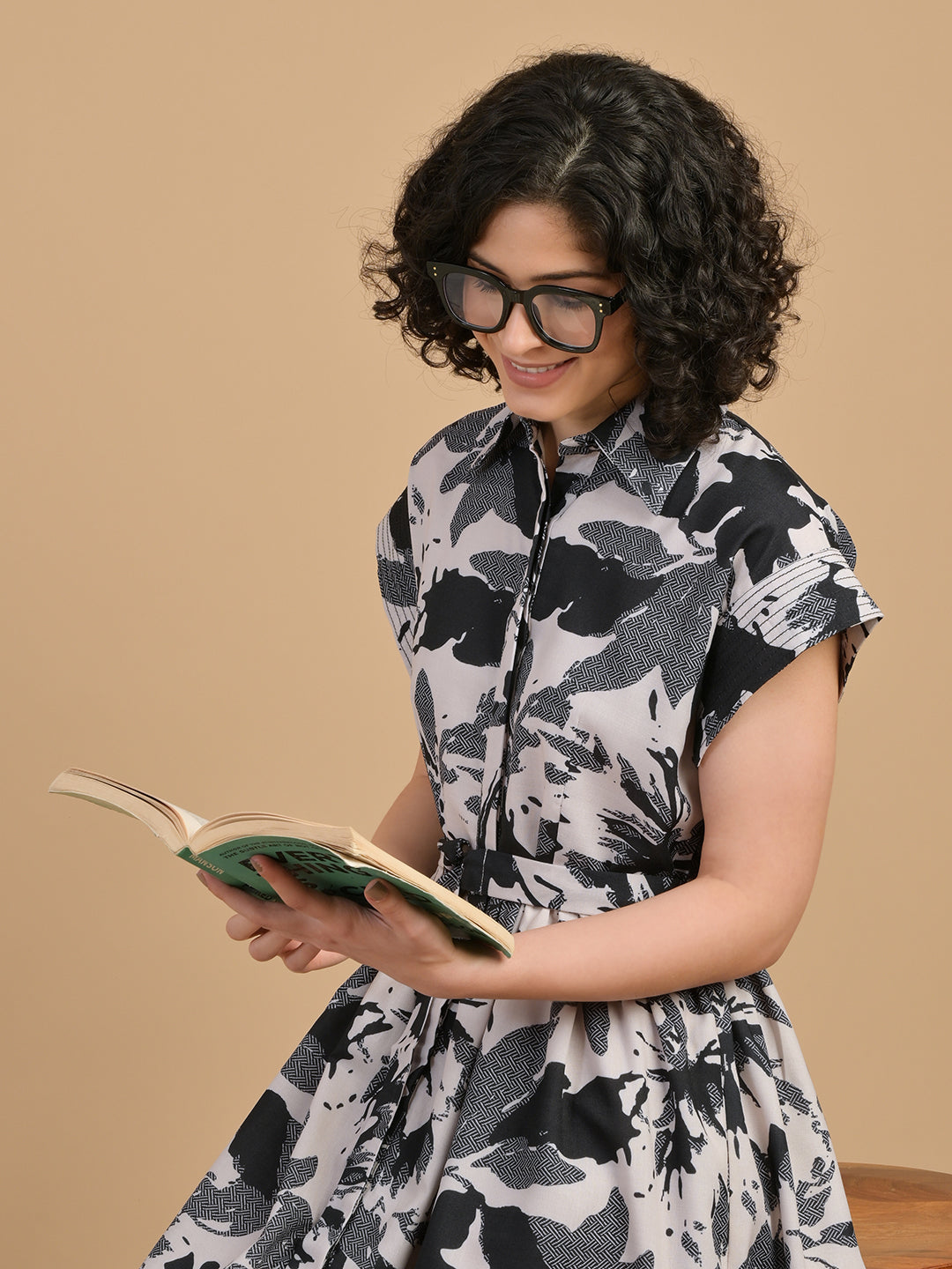 Abstract floral print midi dress