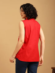 Red Shirt with white Cut Out Embroidery