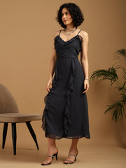Charcoal grey Slip dress with frill