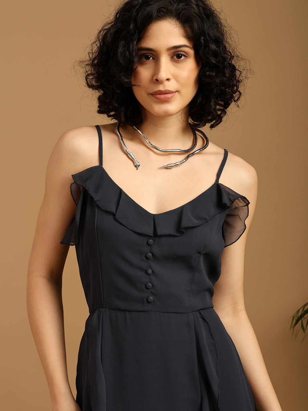 Charcoal grey Slip dress with frill