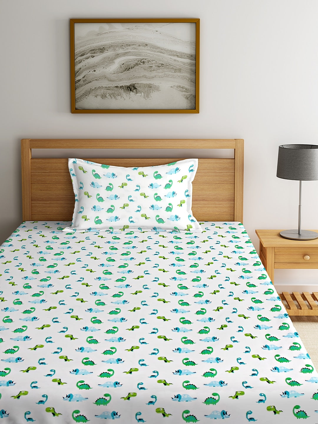Dreamy Dino Kids Bedsheet with Pillow Case