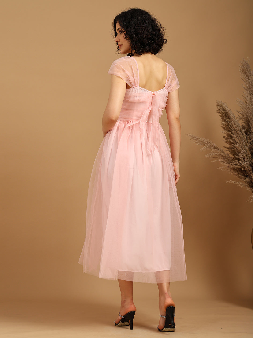 Pink Mesh Flared Dress