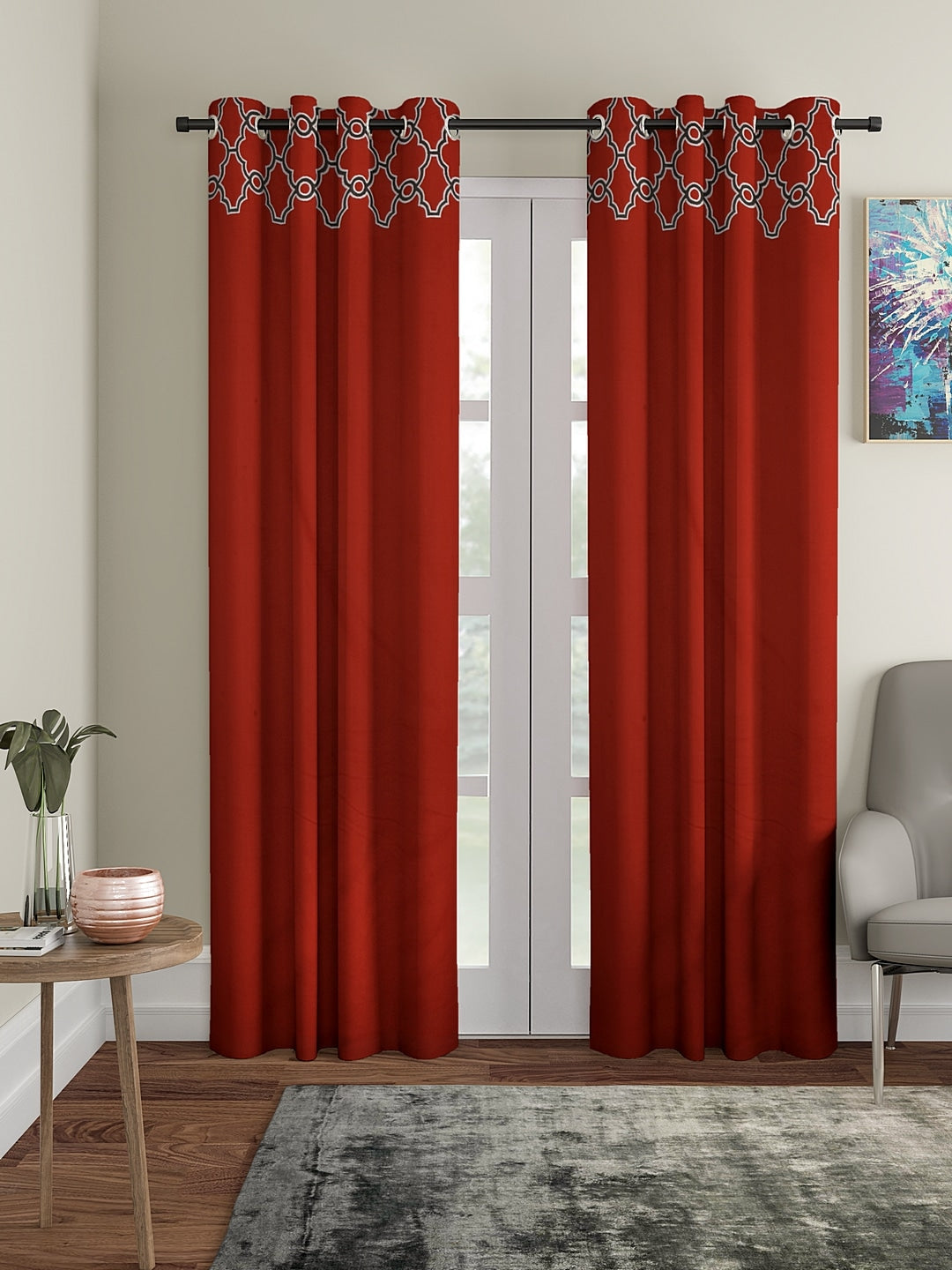 Set of 2 Long Door Tracery Curtain