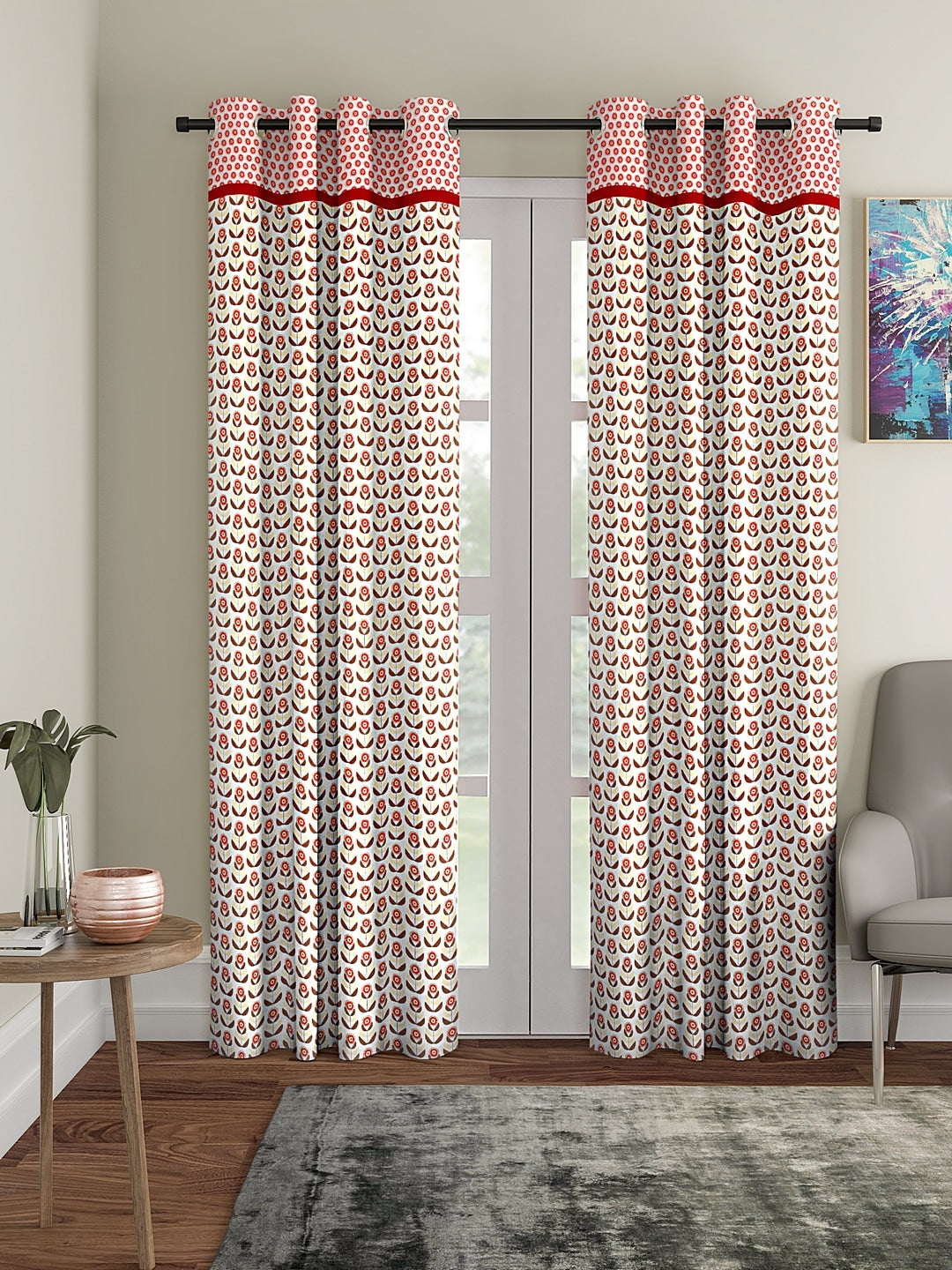 Set of 2 Long Door Ditsy Curtain