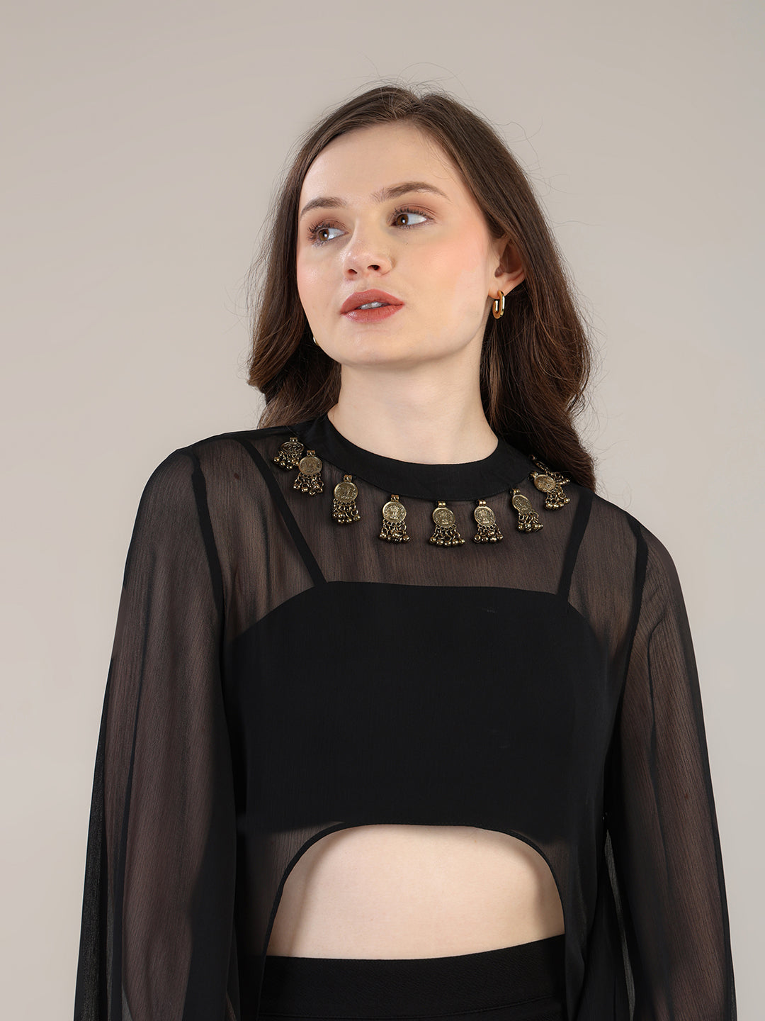 Dramatic Black cape with cami and trousers