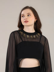 Dramatic Black cape with cami and trousers