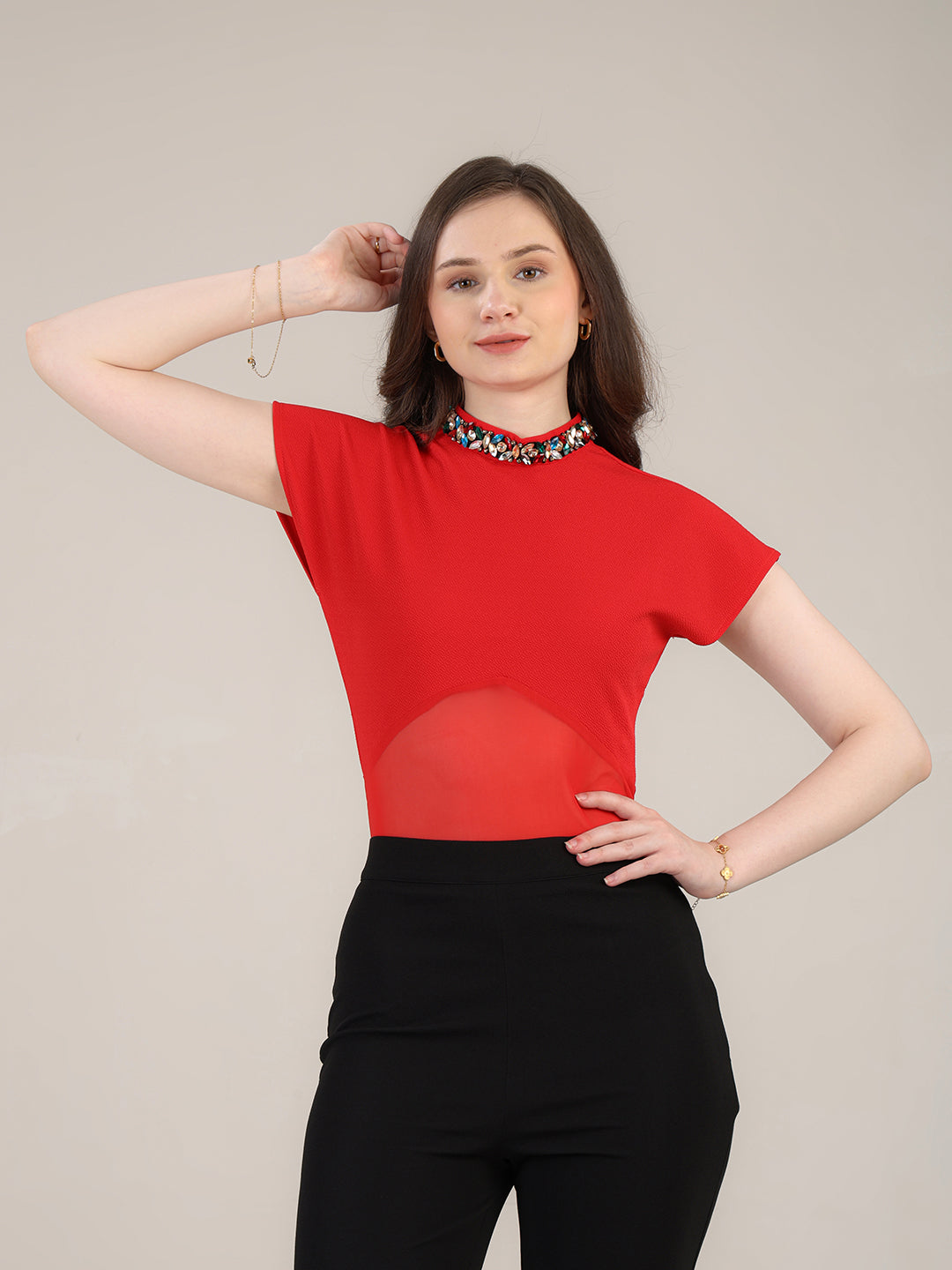 Red Party Ready Bodysuit Top