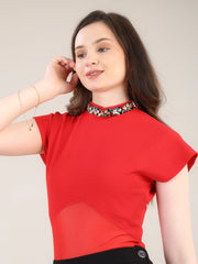 Red Party Ready Bodysuit Top
