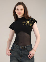 Black Party Ready Bodysuit Top