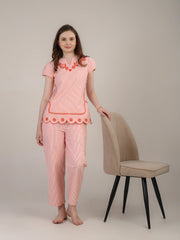 Orange Striper nightwear with embroidery