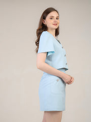 Blue skort Set with fancy button