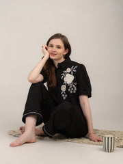 Black PYJAMA SET WITH applique embroidery