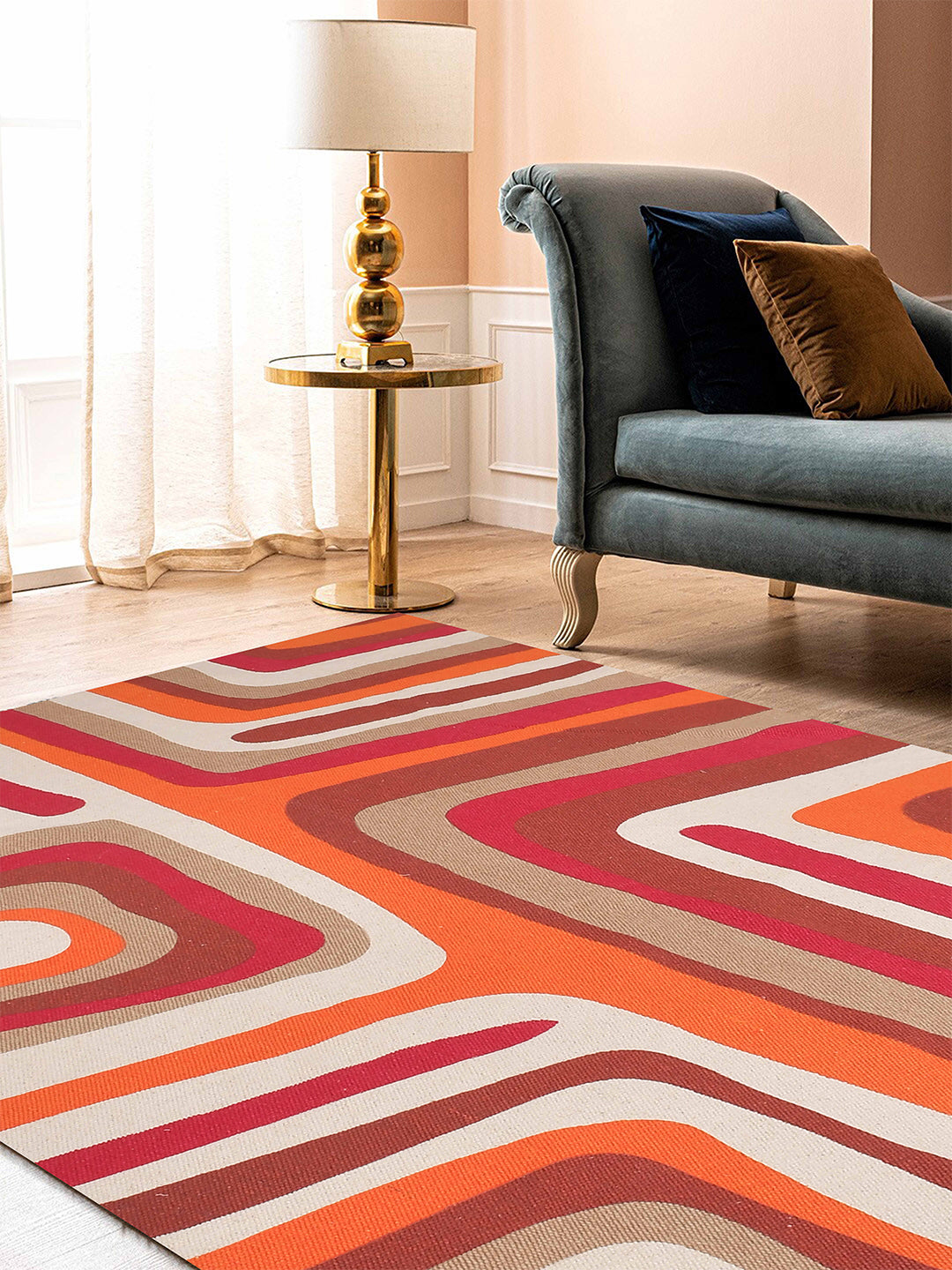 Hurly-Burly Rusty Red 4'x5.5' Printed Cotton Carpet