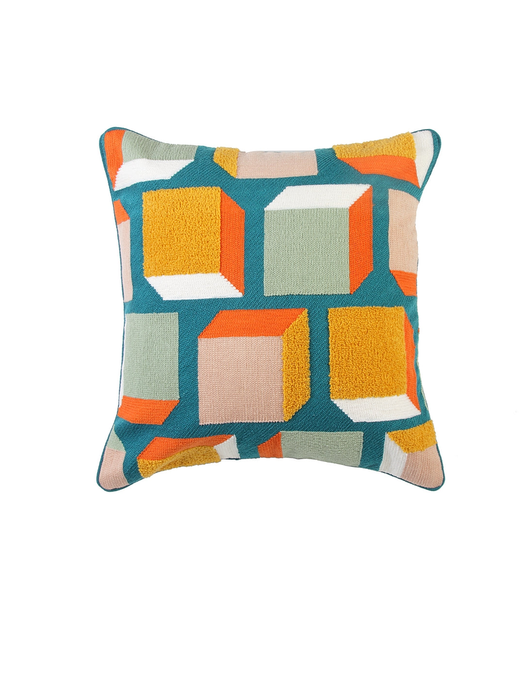 Cuboid Crewel Embroidery Cushion Cover