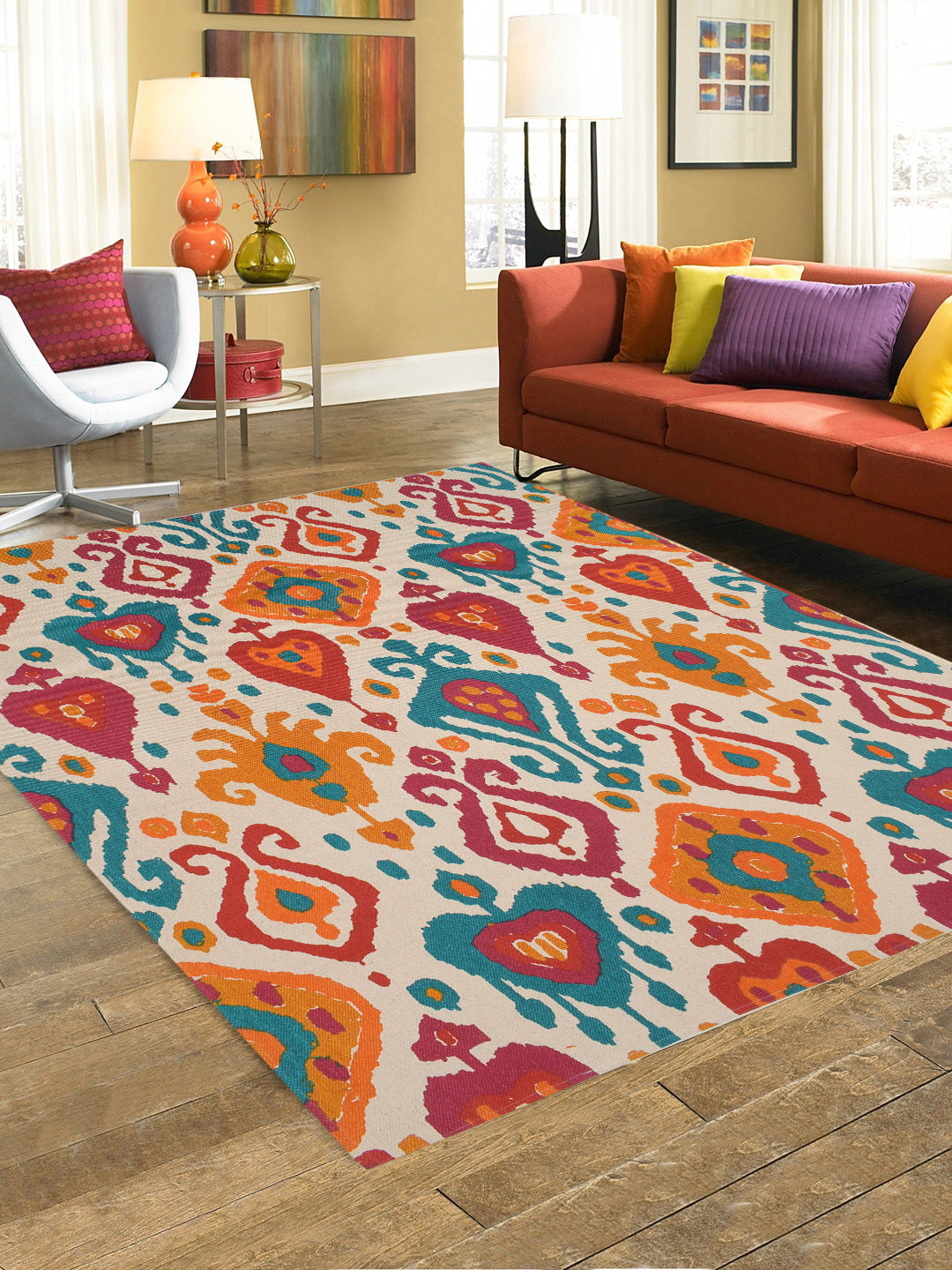 Ecletic Ikat Printed "4x5.5 ft." Cotton Carpet