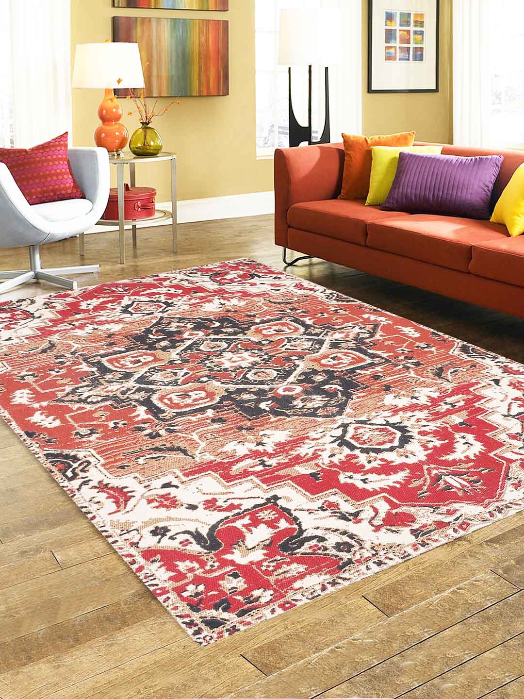 Jodhpur Rusty Red 4'x5.5' Printed Cotton Carpet