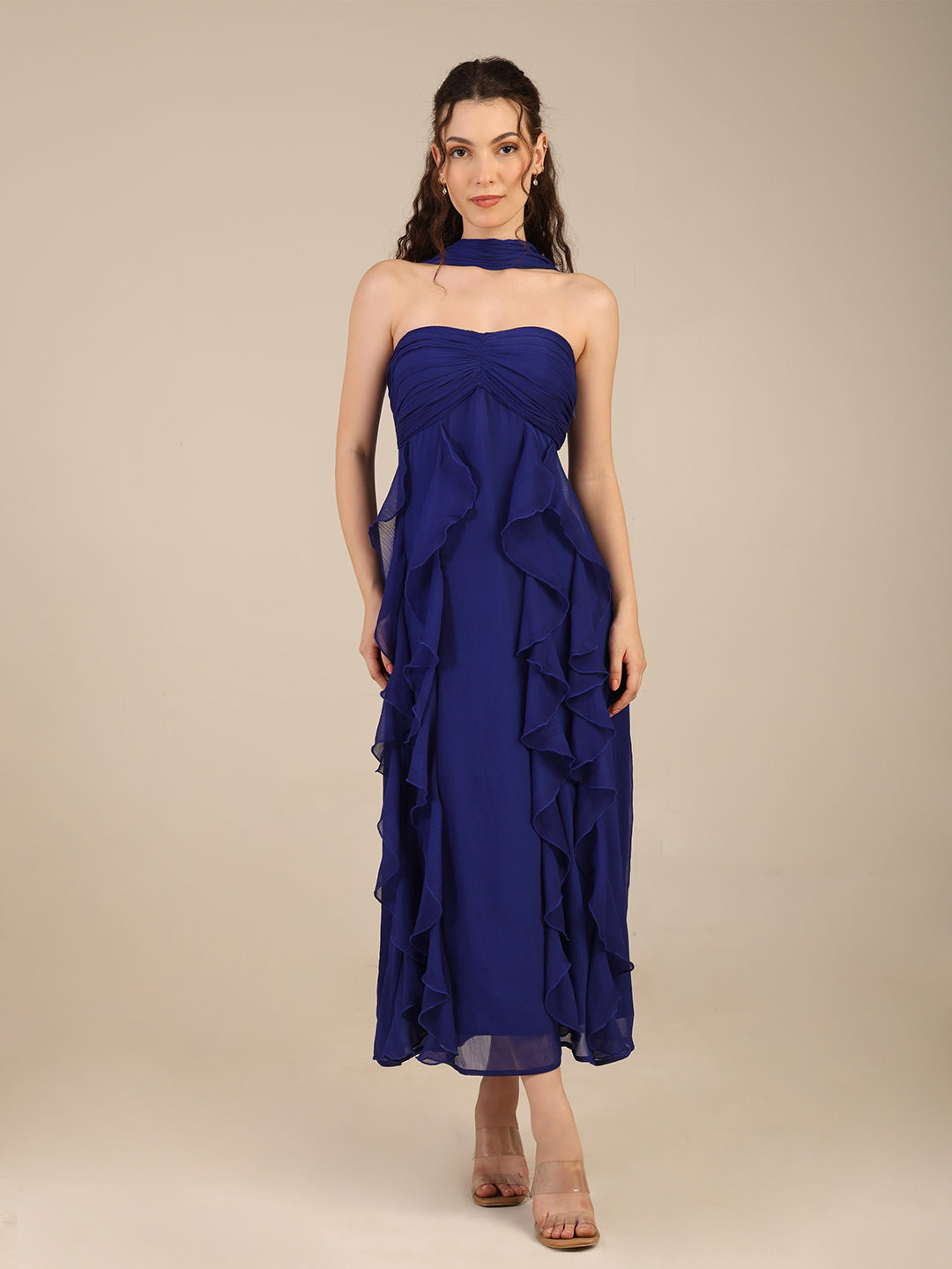 Blue dress with twirls and swirls