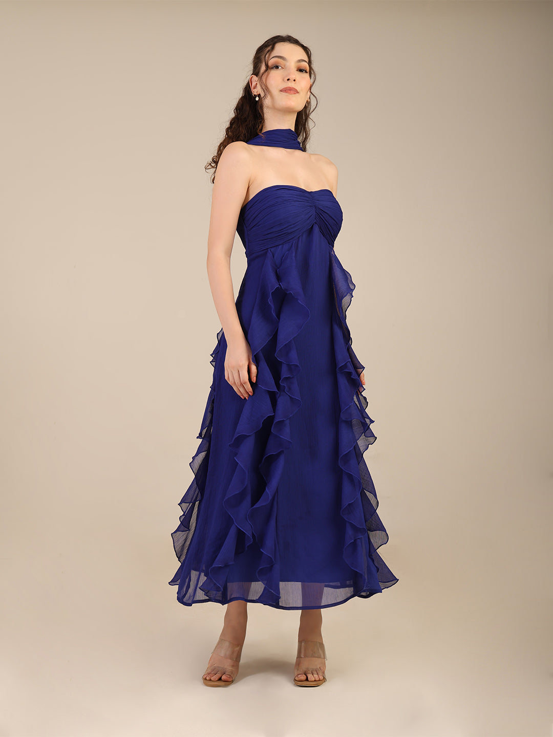 Blue dress with twirls and swirls