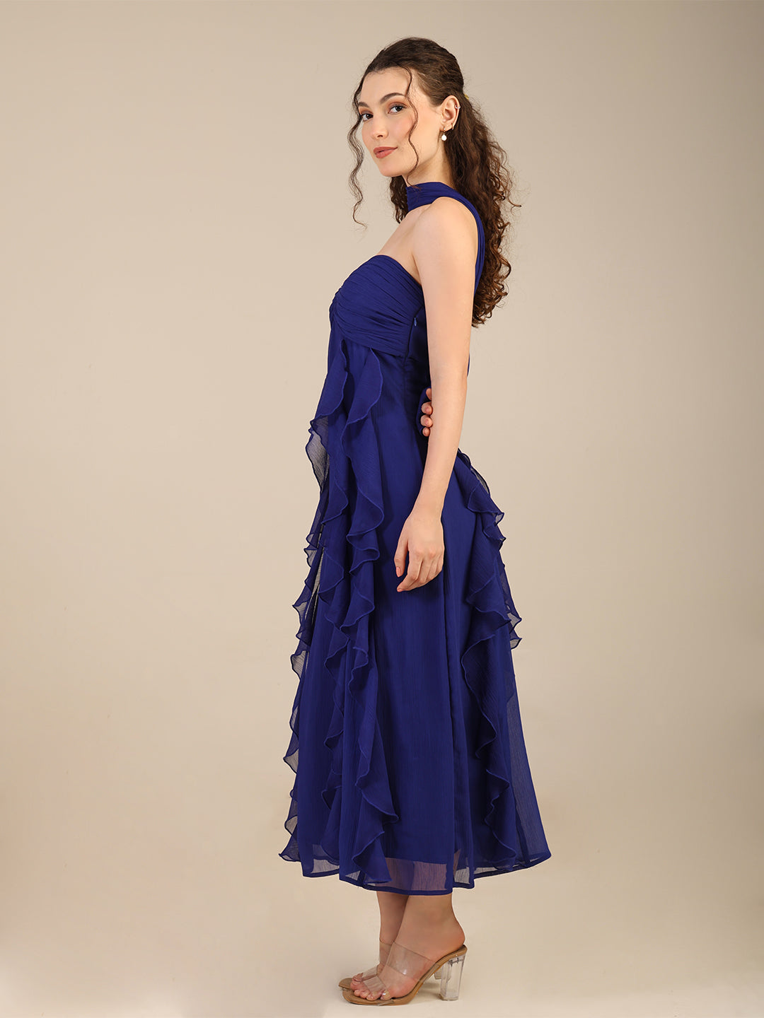 Blue dress with twirls and swirls