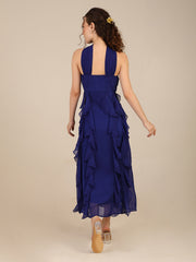 Blue dress with twirls and swirls