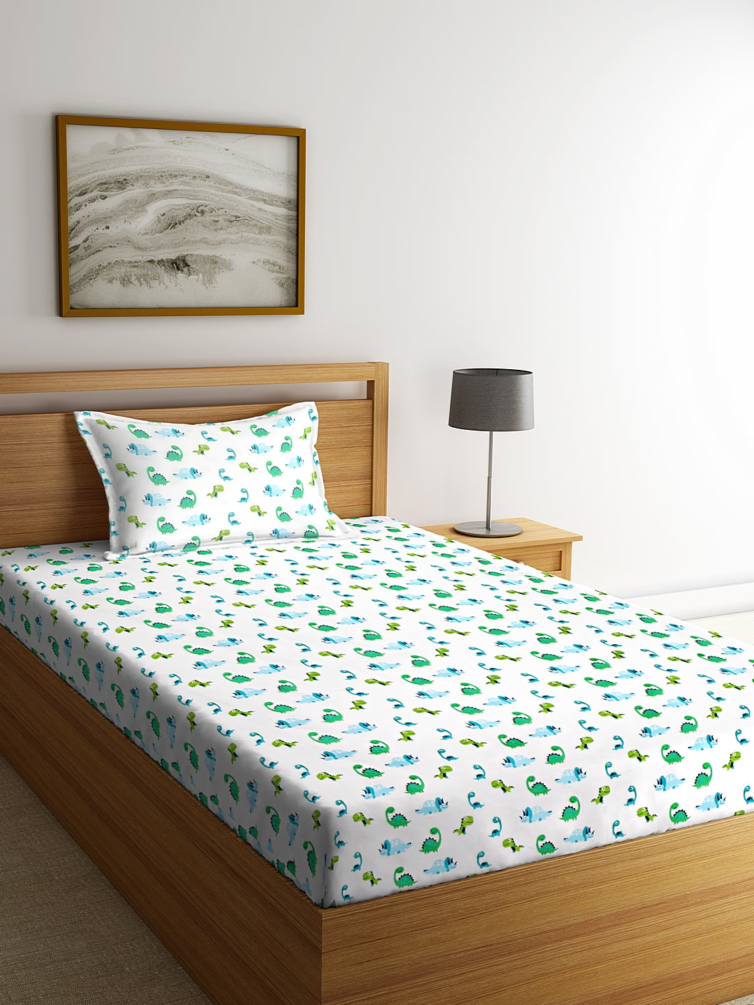 Dreamy Dino Kids Bedsheet with Pillow Case