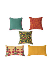 Set of 5 Botanical Garden Square and Rectangle Cotton Cushion Covers