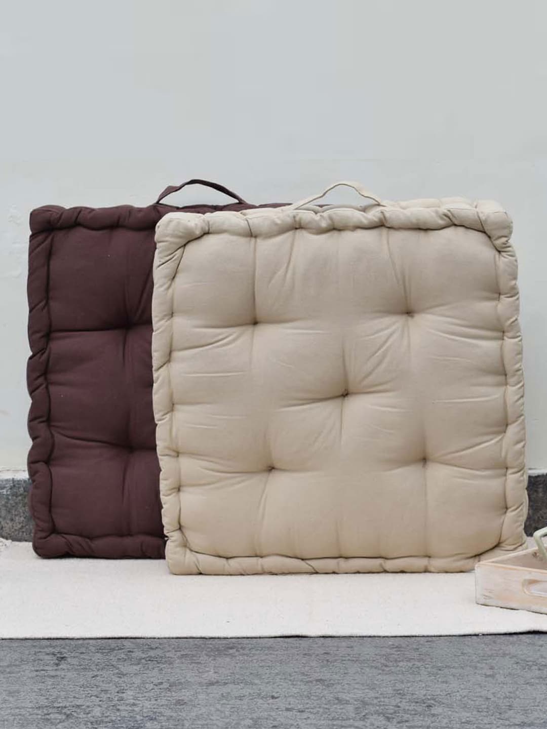 Set of 2 Brown & Beige Matlas Floor Cushion