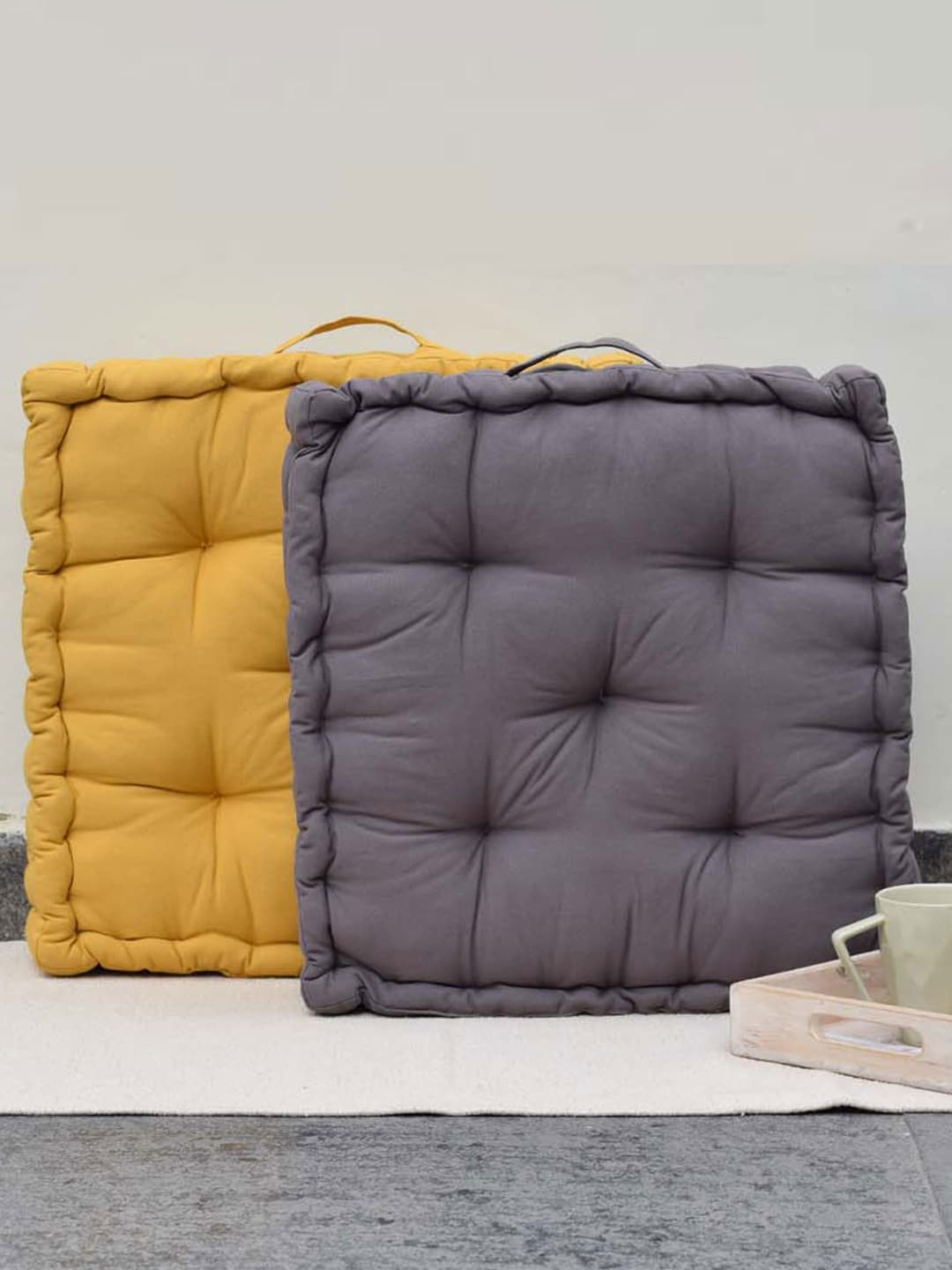 Set of 2 Mustard & Taupe Matlas Floor Cushion