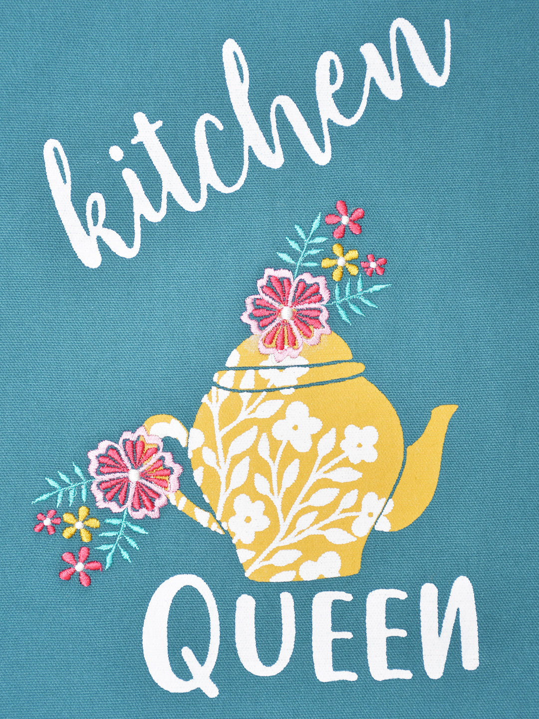 Kitchen Queen Teal Cotton Printed Apron