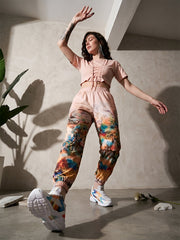 Printed jogger with eyelet top