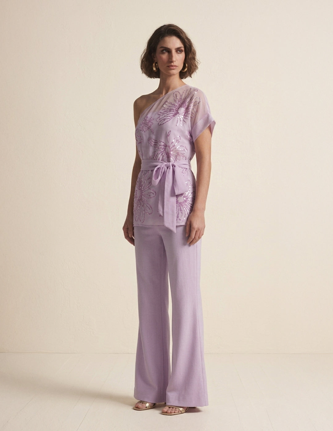Lilac Floral Organza 3 Pc Co-ord Set