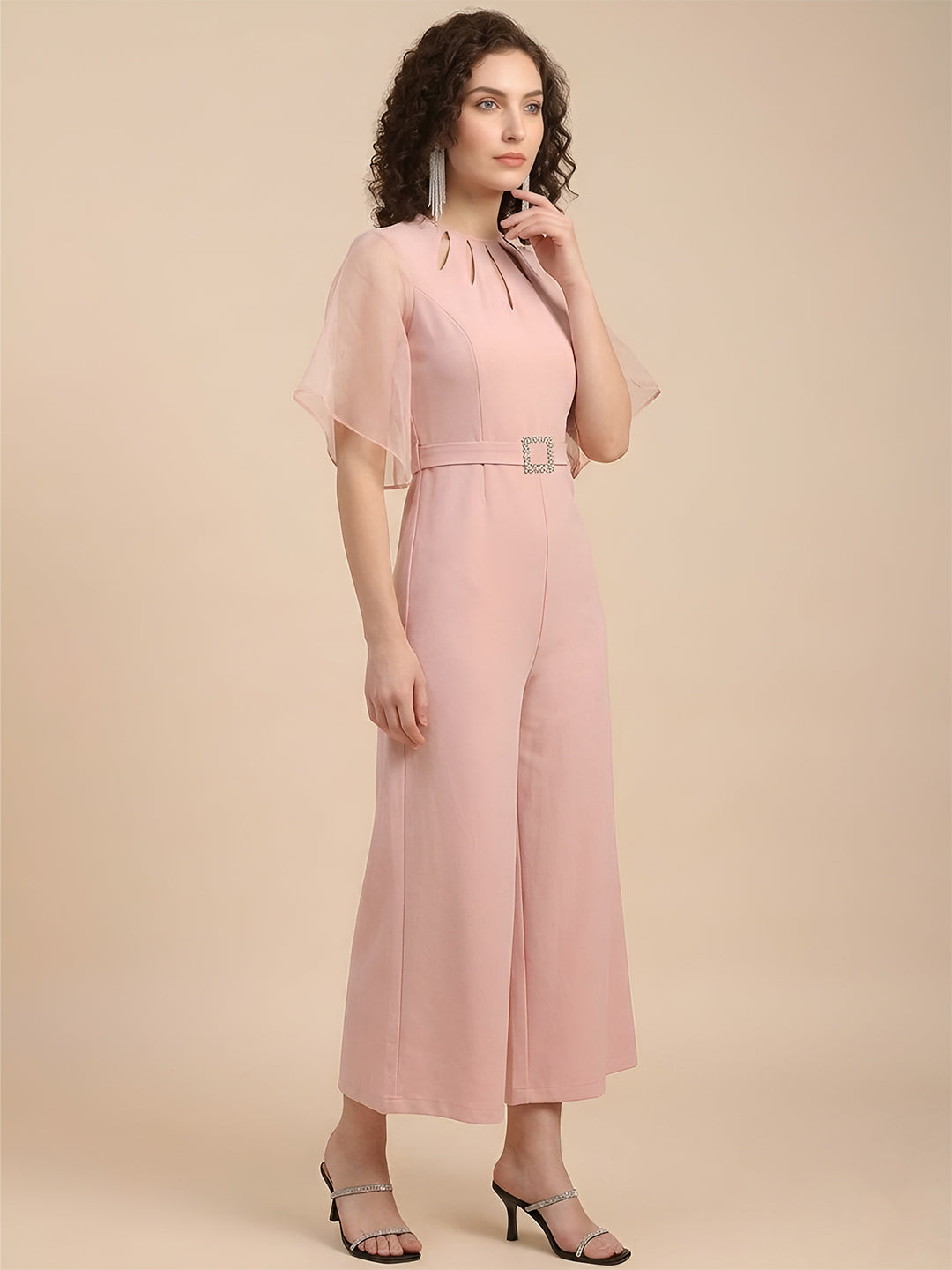 Cut-Out Neckline Peach Jumpsuit