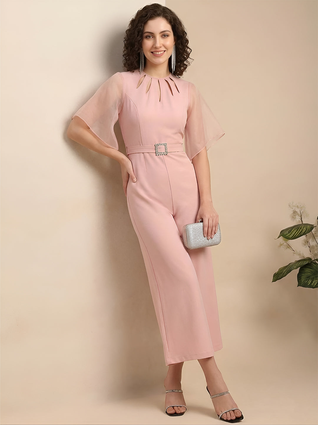 Cut-Out Neckline Peach Jumpsuit