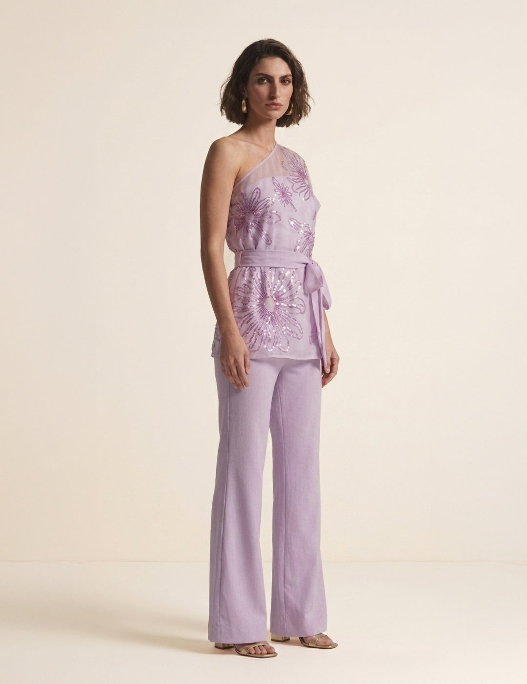 Lilac Floral Organza 3 Pc Co-ord Set