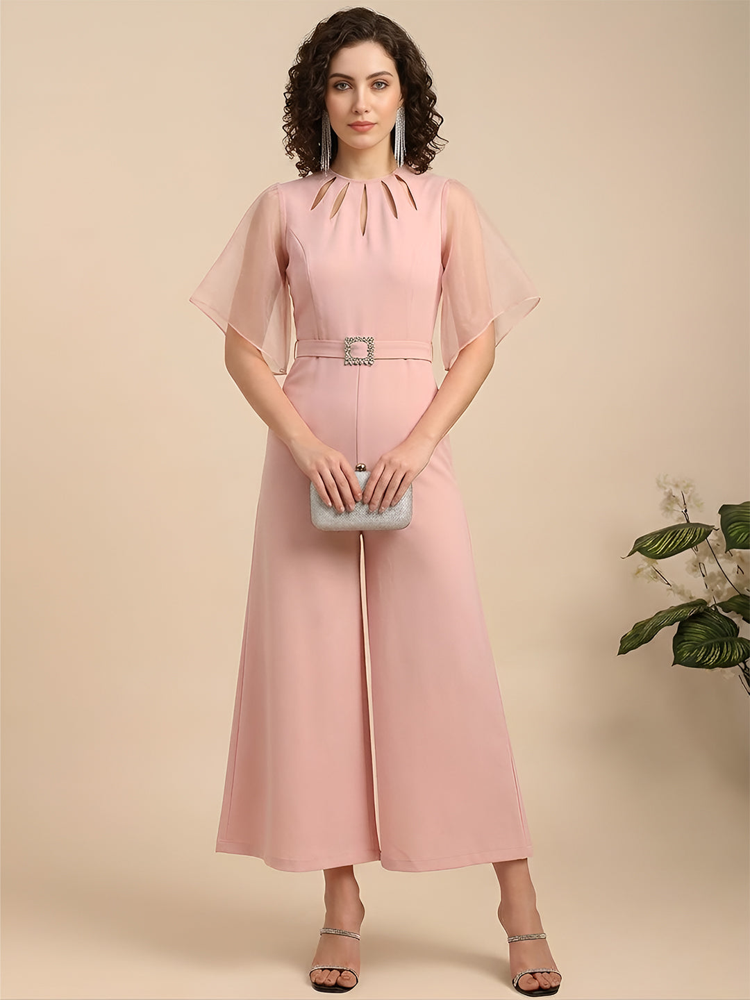 Cut-Out Neckline Peach Jumpsuit