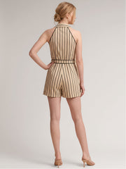 Beige & Black Striper Playsuit