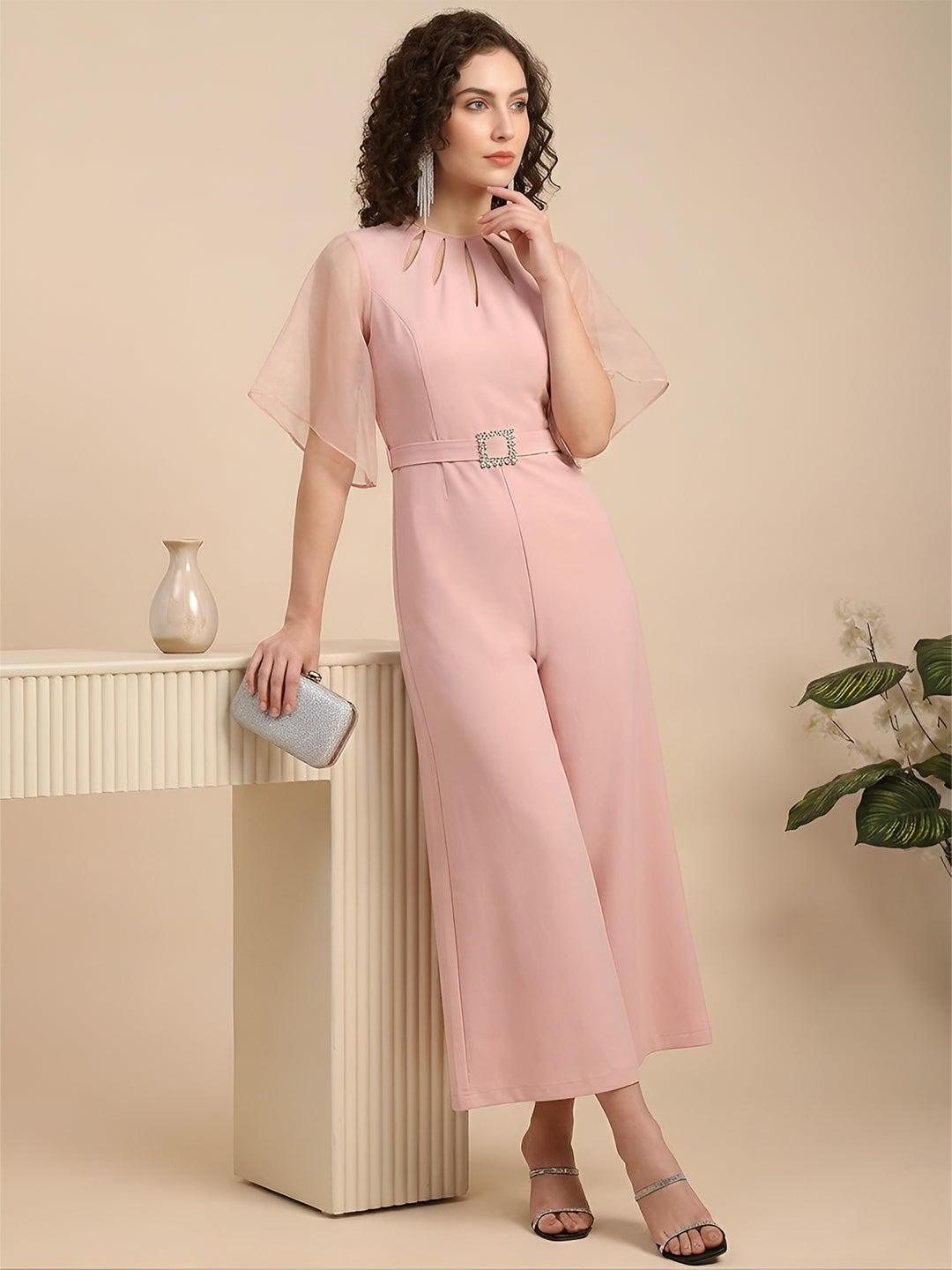 Cut-Out Neckline Peach Jumpsuit