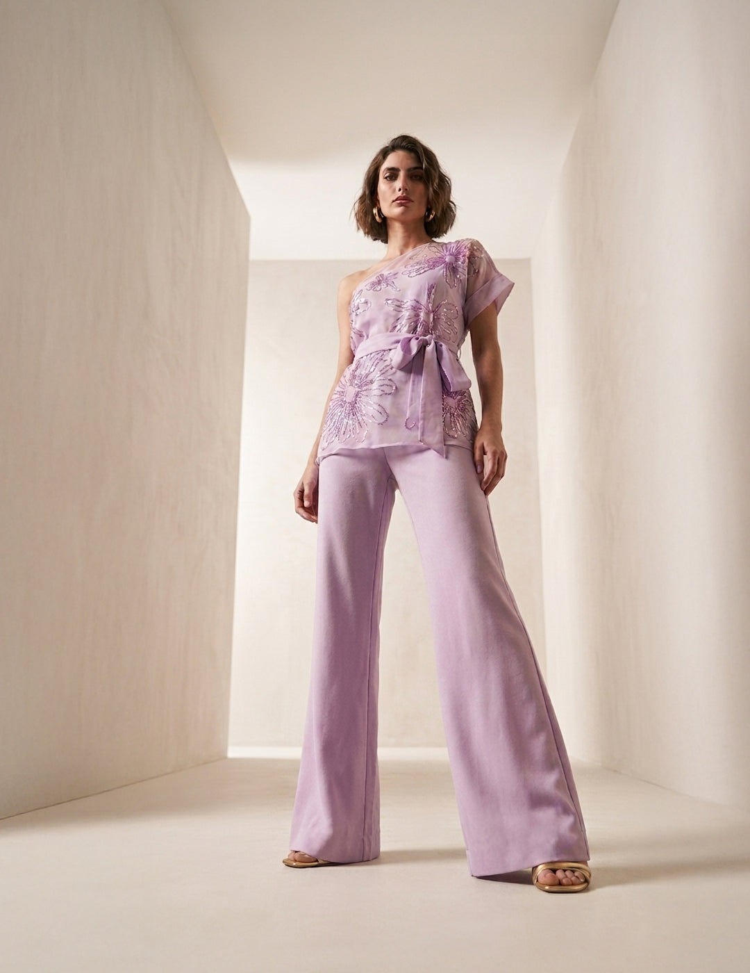 Lilac Floral Organza 3 Pc Co-ord Set