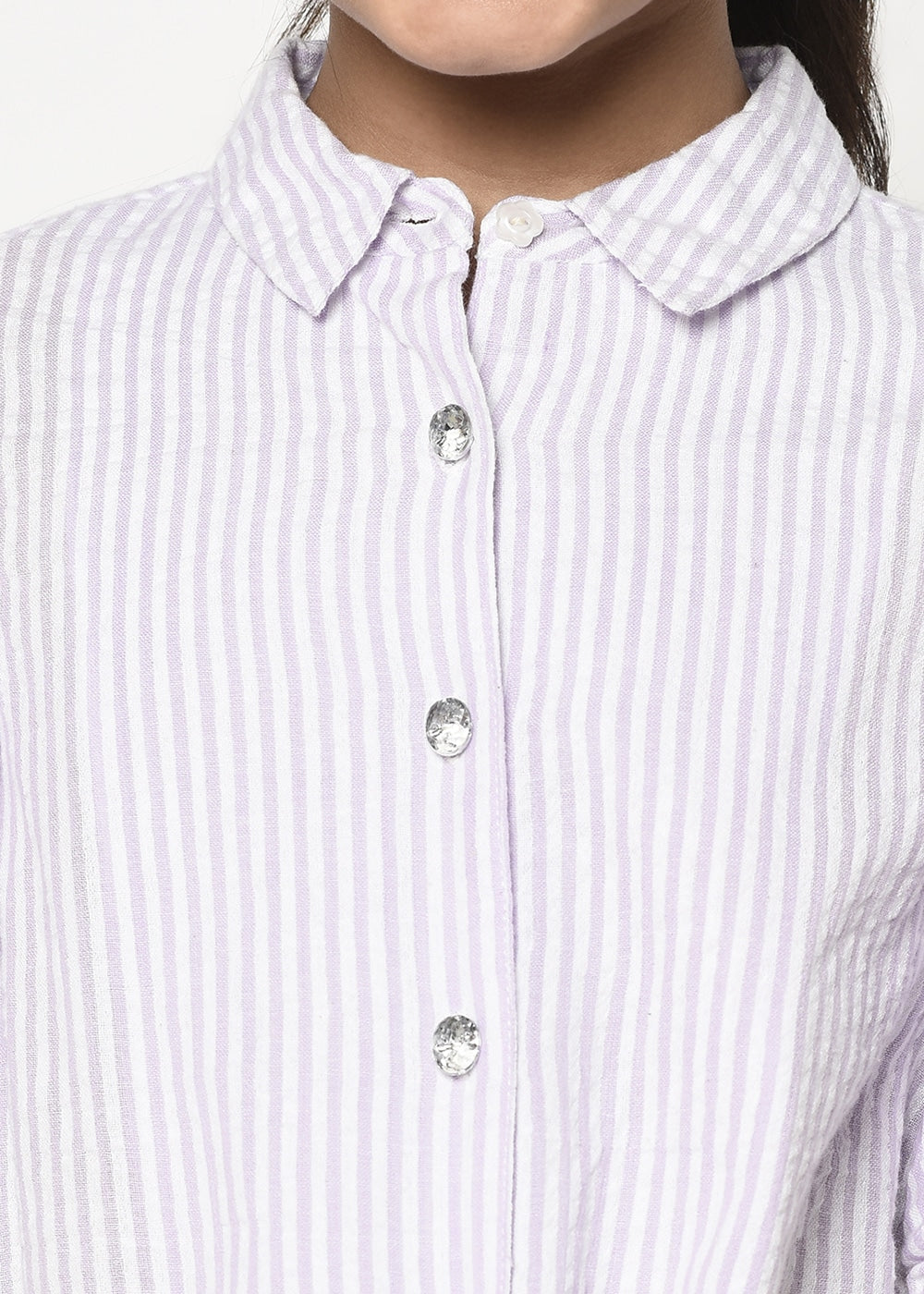 Jewelled Button Front Knot Stripes Shirt