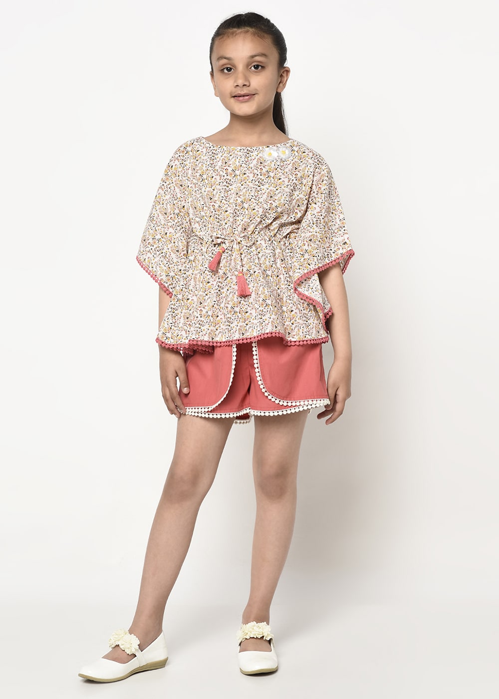 Floral Printed Kaftan Top With Shorts.