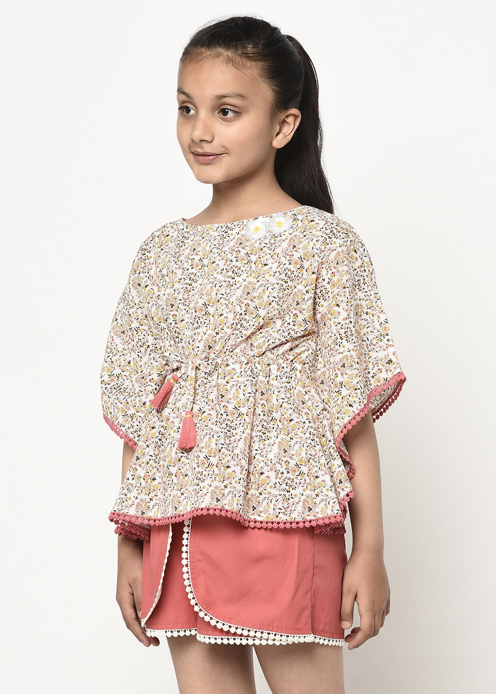 Floral Printed Kaftan Top With Shorts.